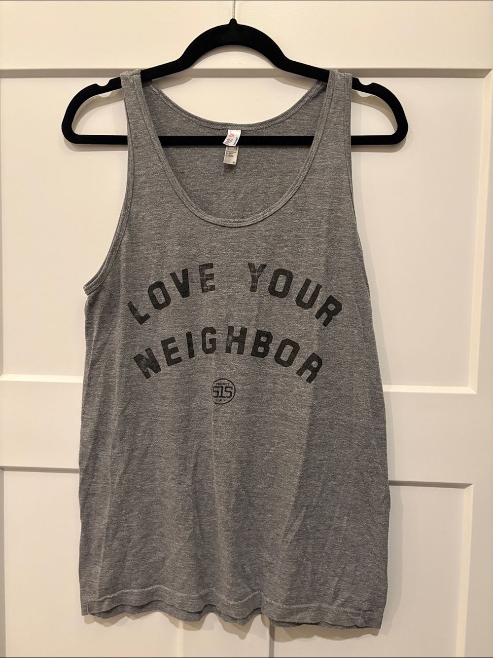 American Apparel Love Your Neighbor Project 615 Gray Graphic Tank Top Medium